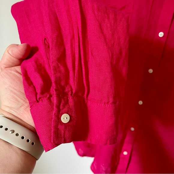 Lilly Pulitzer Sea View 100% Linen Button Down Top Magenta Size Extra Large - Picture 3 of 6